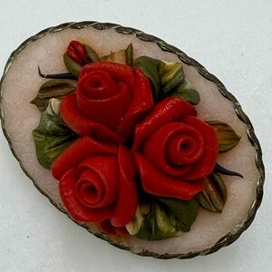 Vintage Lucite Red Rose Brooch